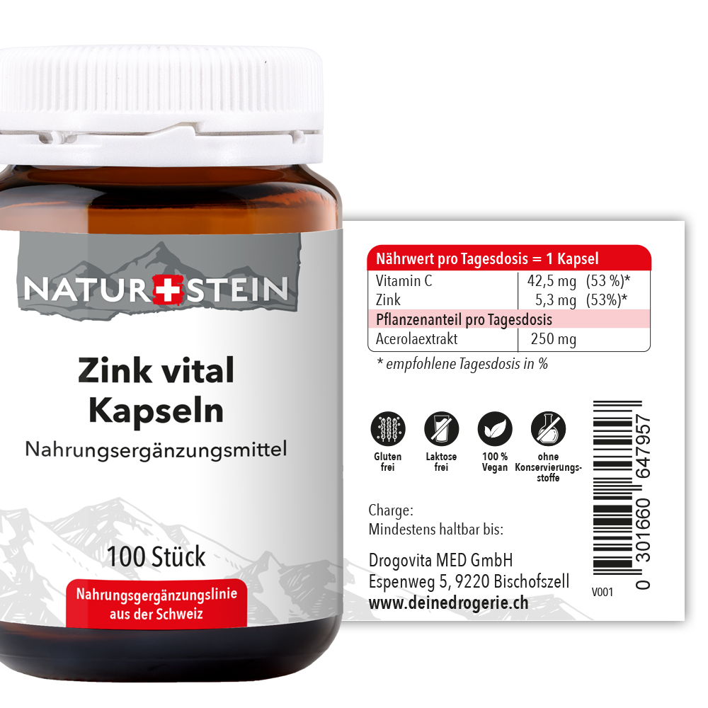 NATURSTEIN Zink Vital Kaps Glas 100 Stk