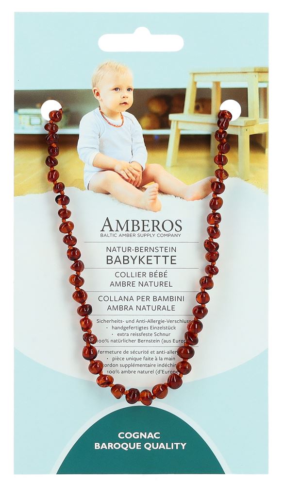 AMBEROS Natur Bernsteinkette Baby Baro Cognac
