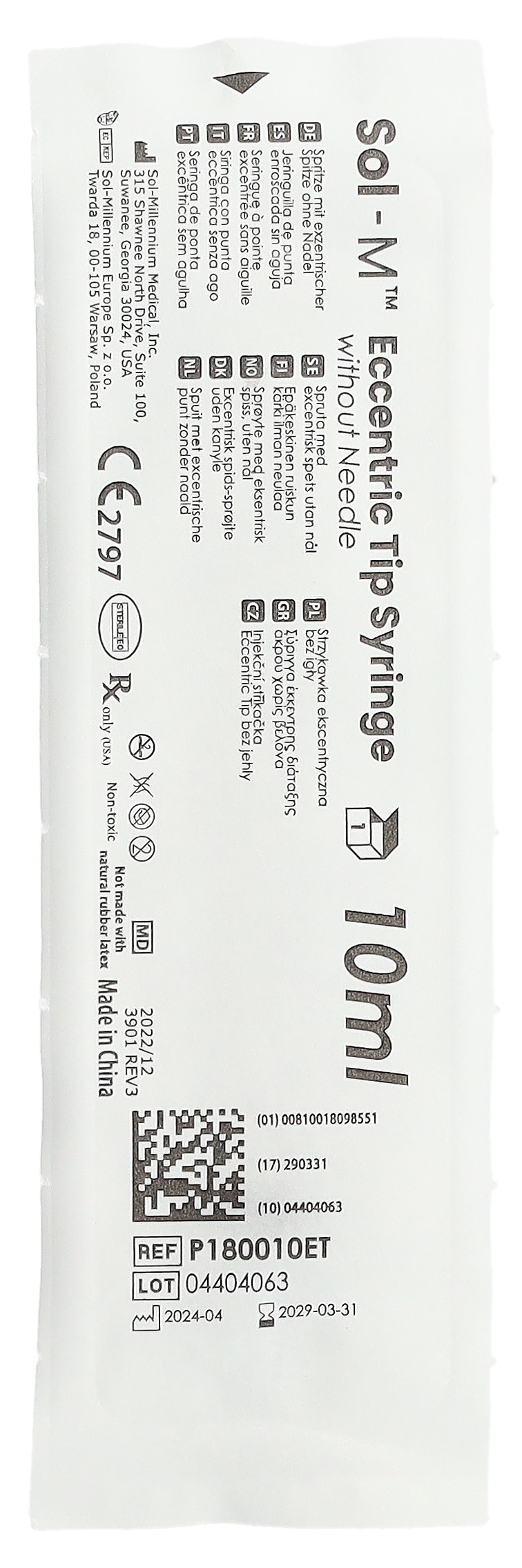 SOL-M Spritze o Nadel 10ml EccentricTip 100 Stk