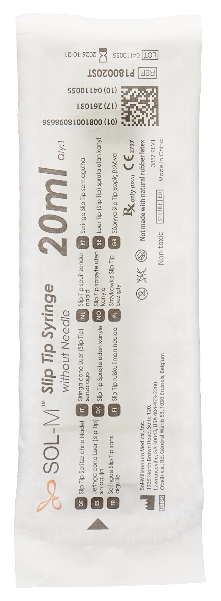SOL-M Einwegspritze 20ml SlipTip Box 100 Stk