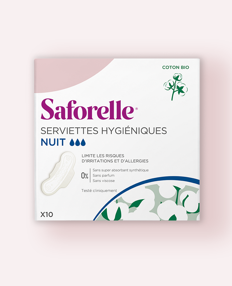 SAFORELLE Serviettes Hygiéniques Nuit Coton BIO