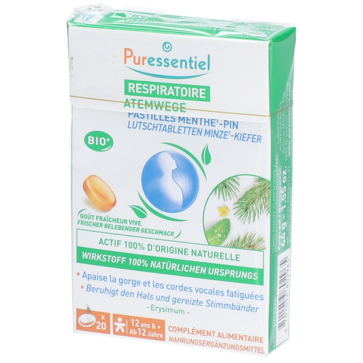 PURESSENTIEL Lutschtabl Atemwege Minze Kief 20 Stk