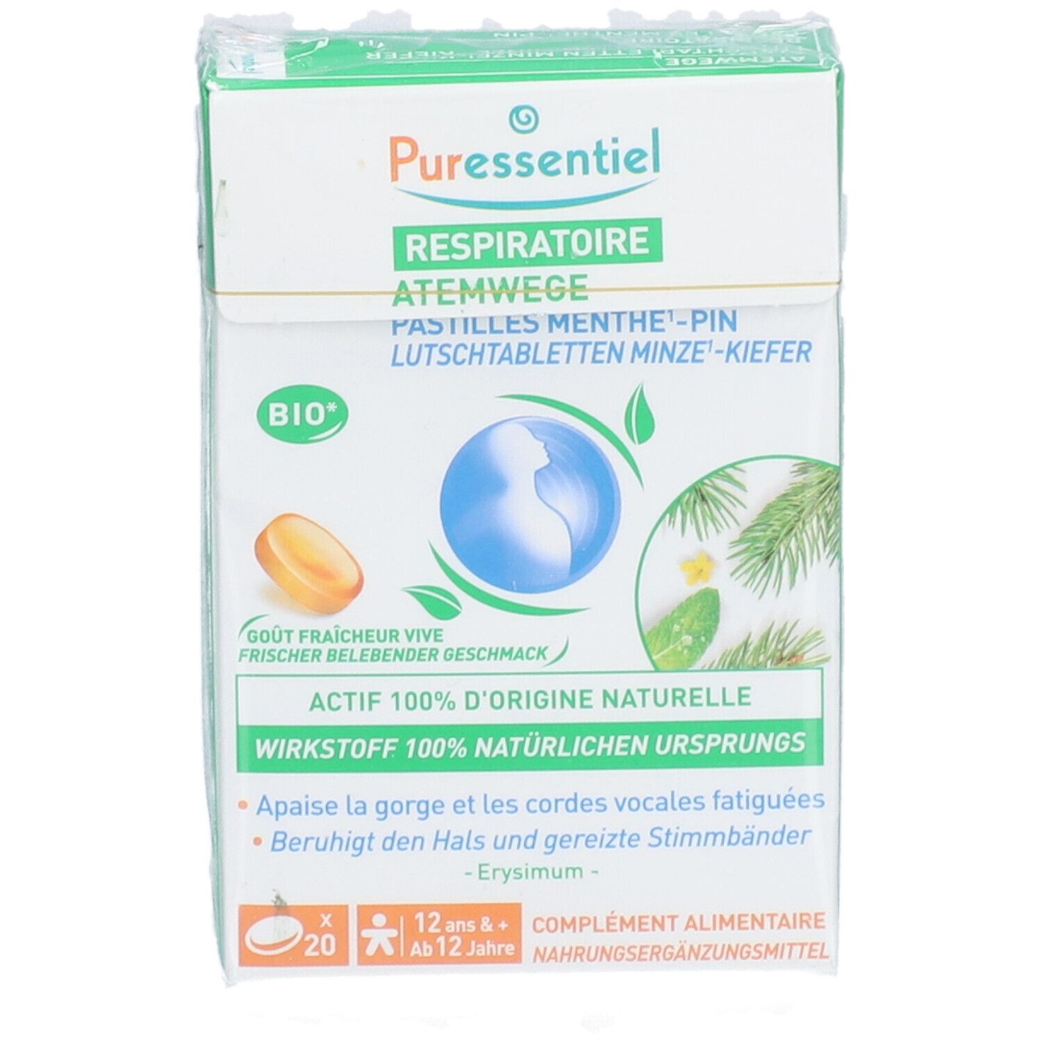 PURESSENTIEL Lutschtabl Atemwege Minze Kief 20 Stk