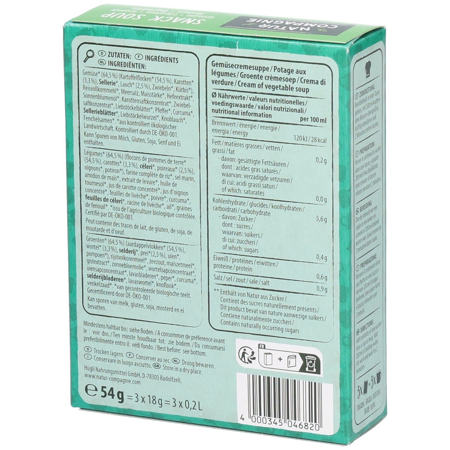 NATUR COMPAGNIE Instant Suppe Gemüse Bio 60 g