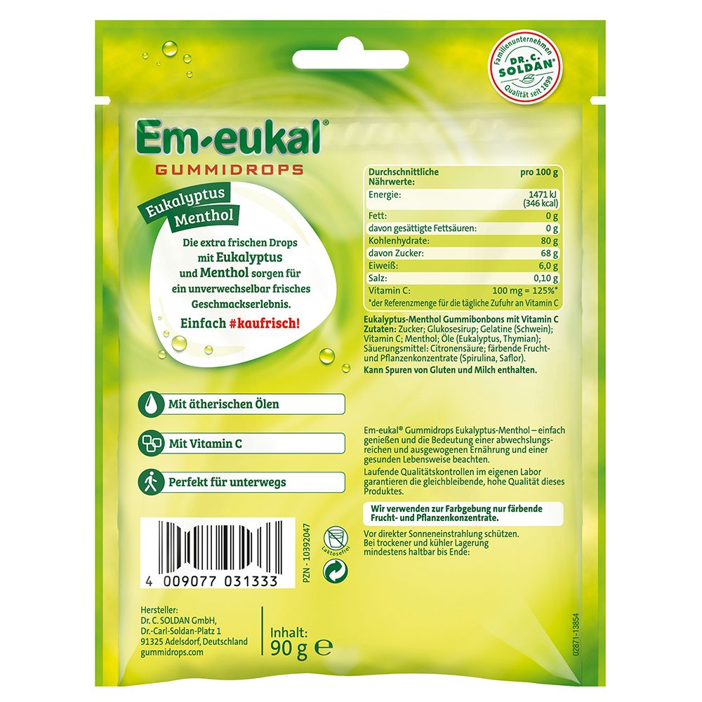 SOLDAN EM-EUKAL Gummidrops Eukaly Ment zucker 90 g