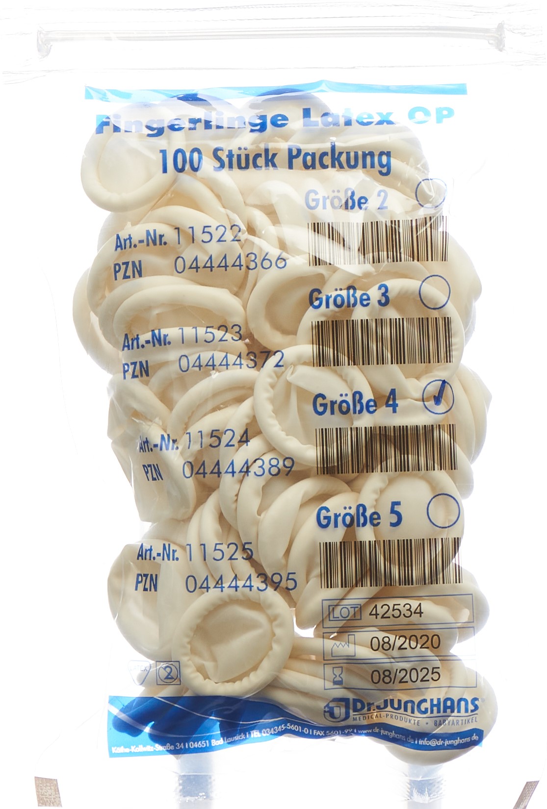 DR. JUNGHANS Fingerlinge Latex Gr4 puderfr 100 Stk