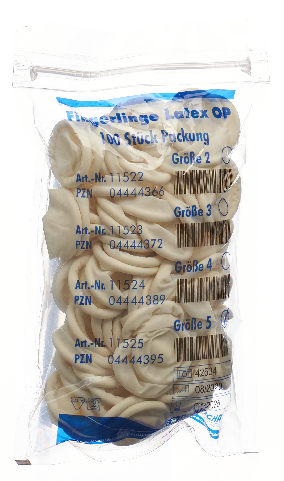 DR. JUNGHANS Fingerlinge Latex Gr5 puderfr 100 Stk