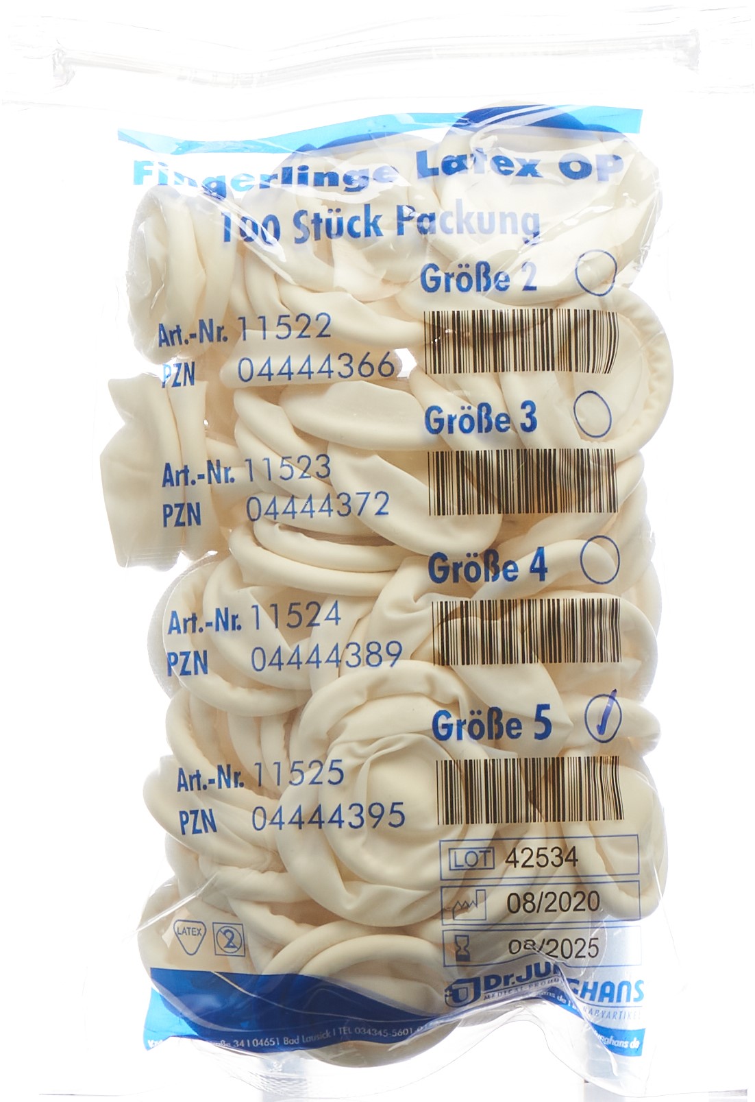 DR. JUNGHANS Fingerlinge Latex Gr5 puderfr 100 Stk