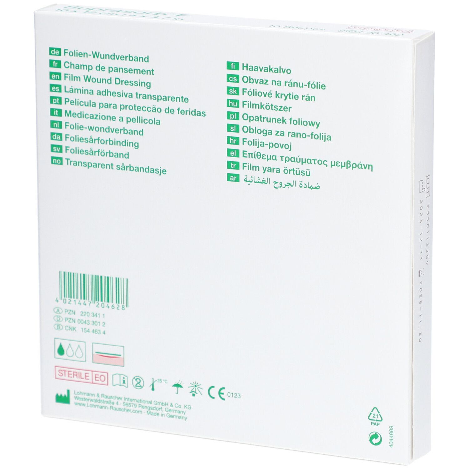 Folienverband Suprasorb F steril (10x12cm, 10 Stück)