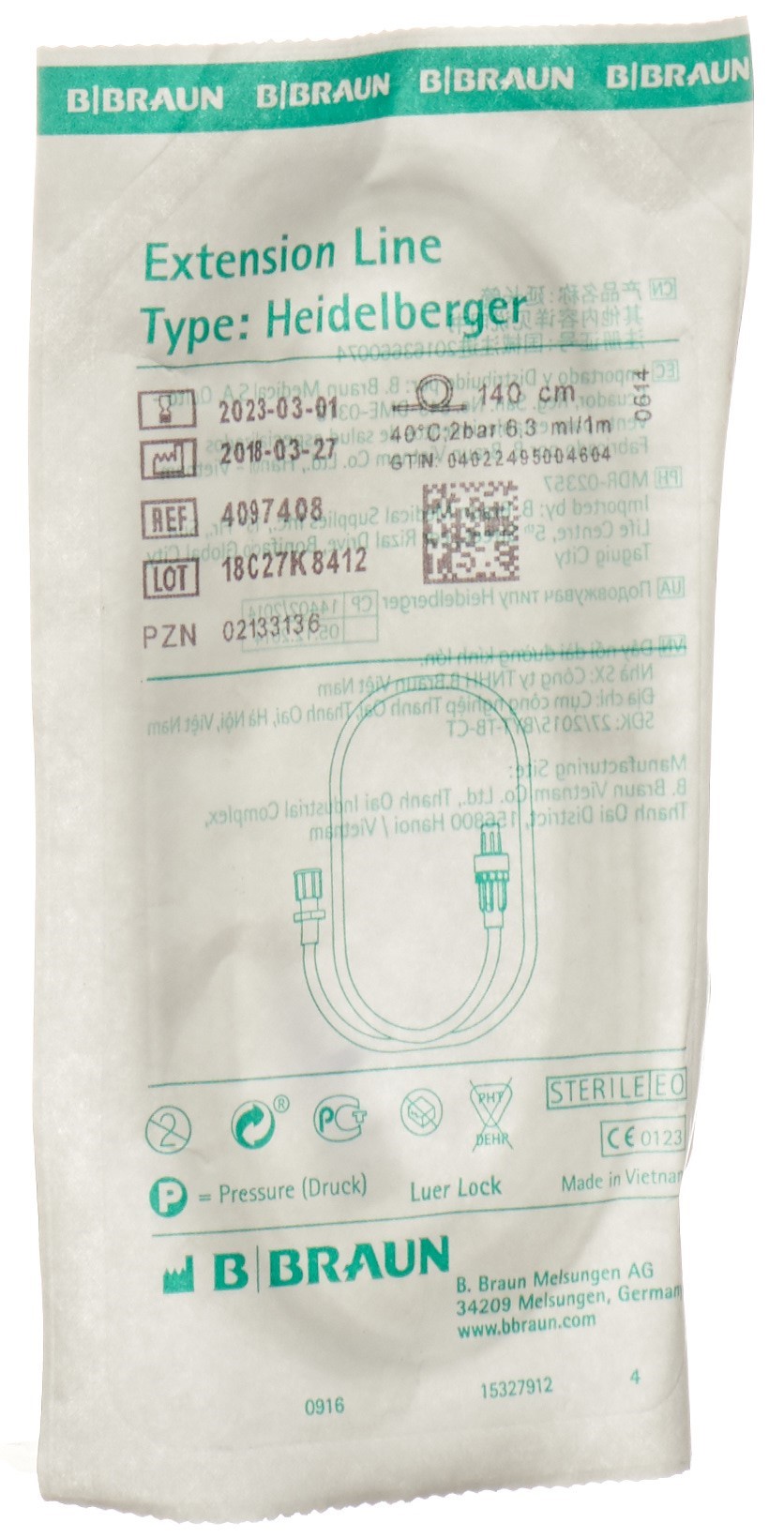 B. BRAUN Extension Heidelb 140cm luer lock