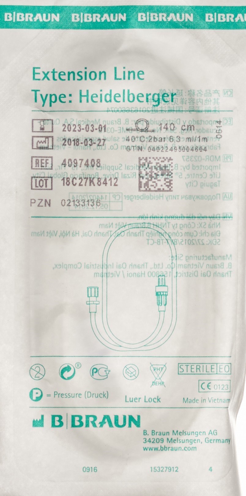 B. BRAUN Extension Heidelb 140cm luer lock
