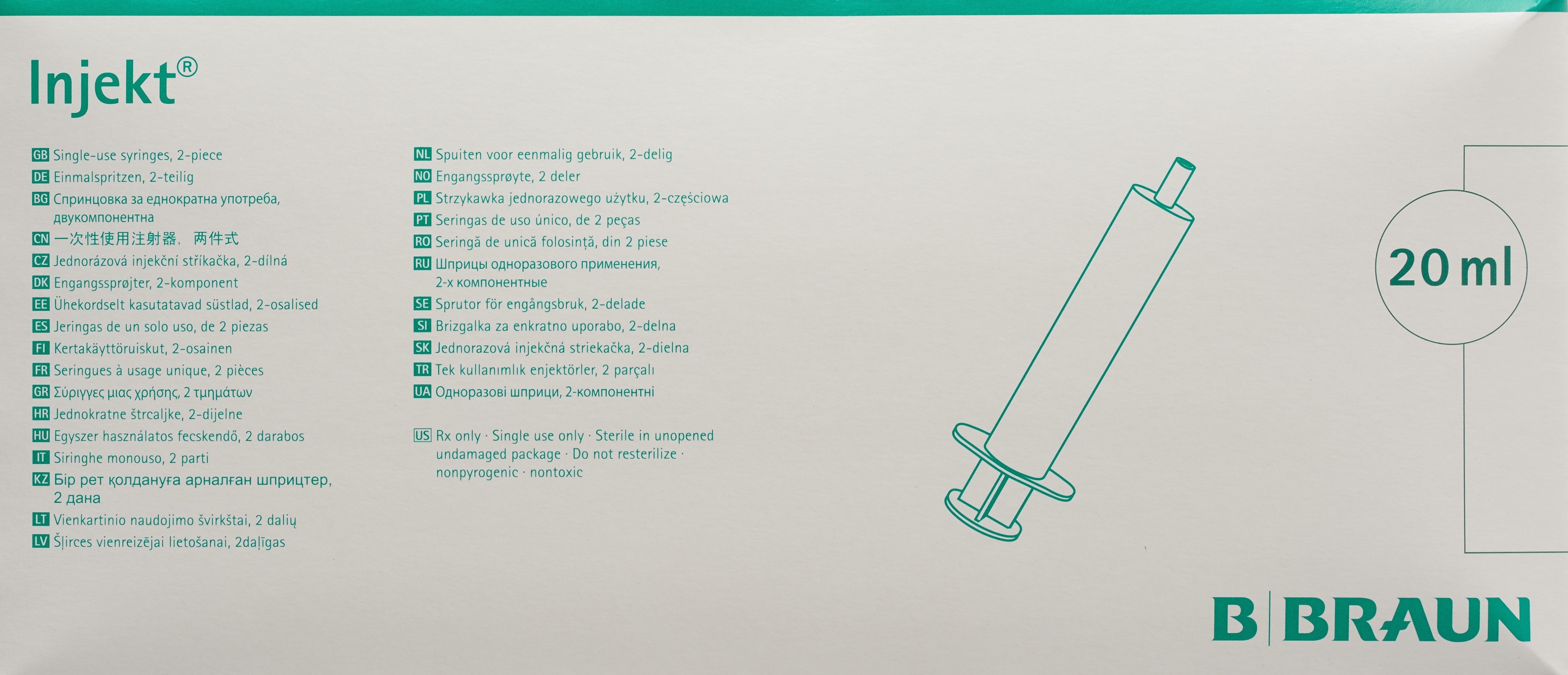 B. BRAUN Injekt seringue 20ml luer-lock 100 pce