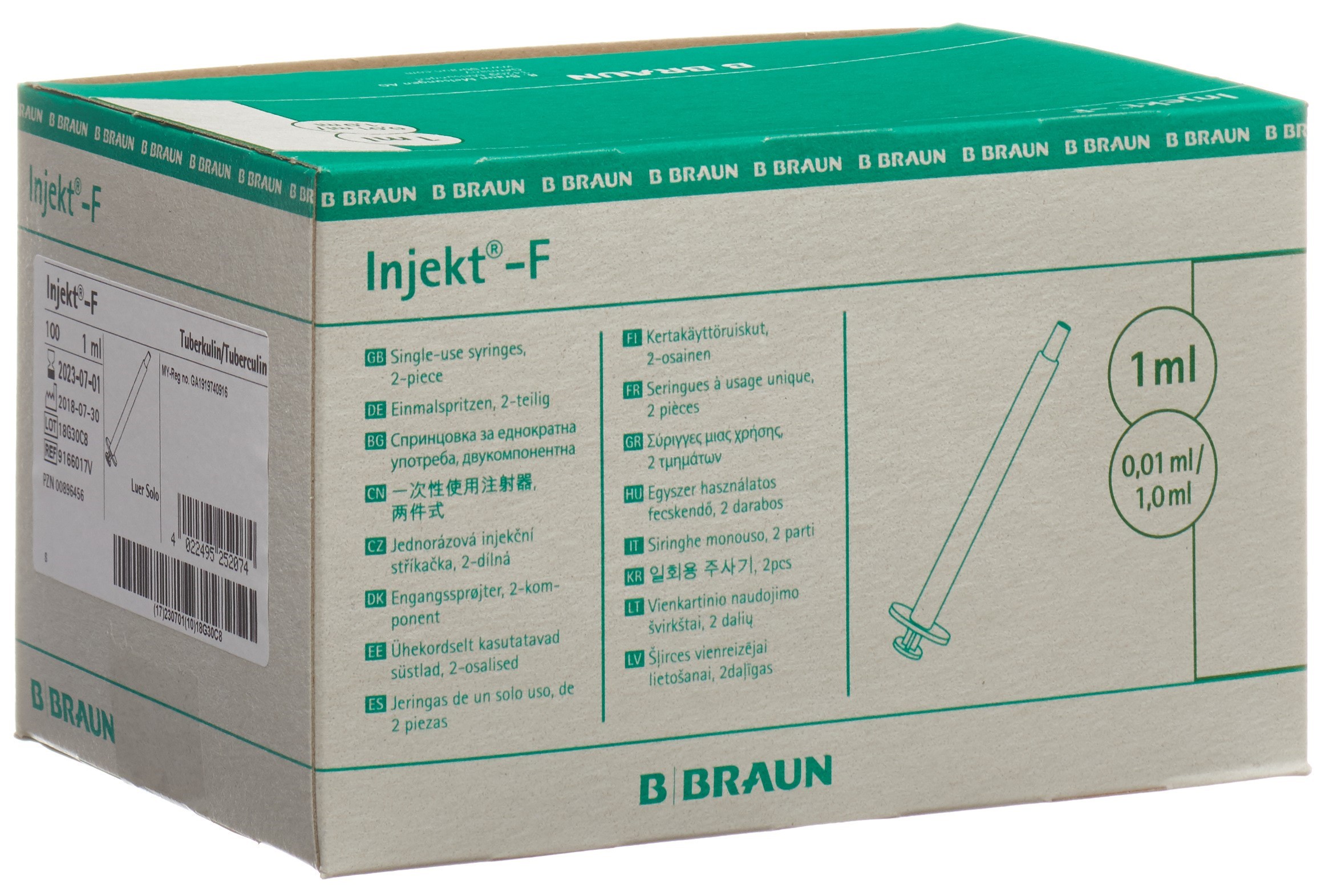 B. BRAUN Injekt F seringue 1ml sans canule 100 pce
