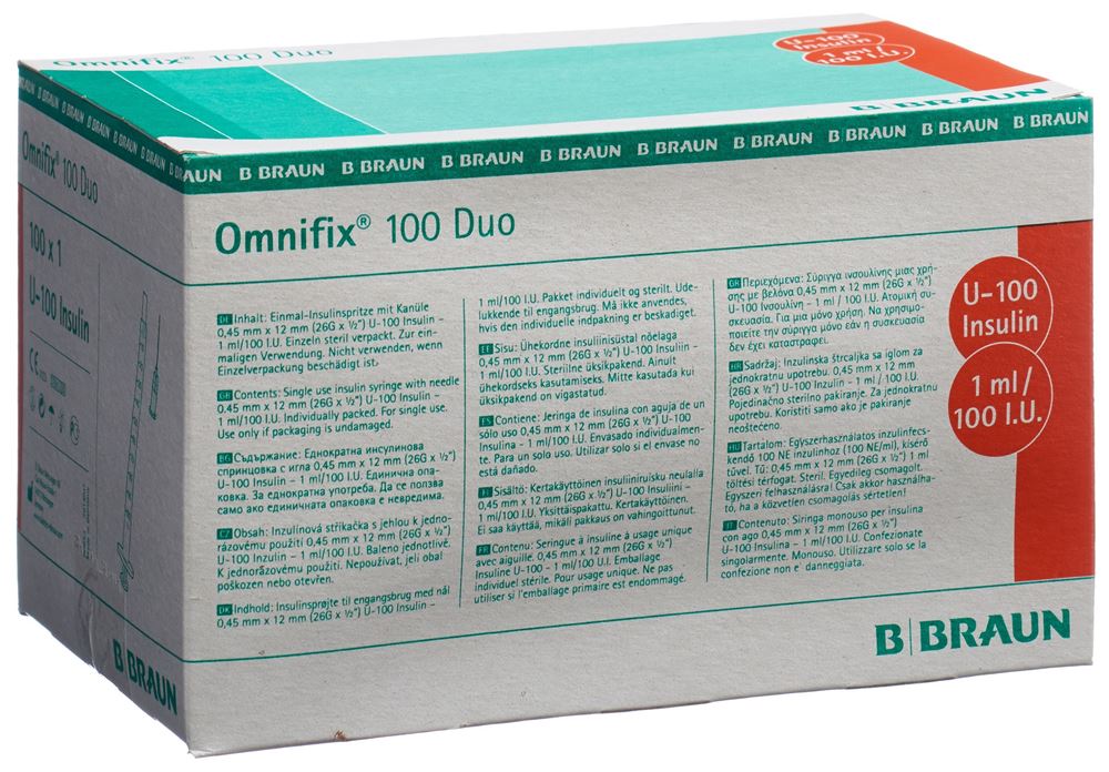 OMNIFIX insuline 1ml duo avec aiguille G26 100 pce