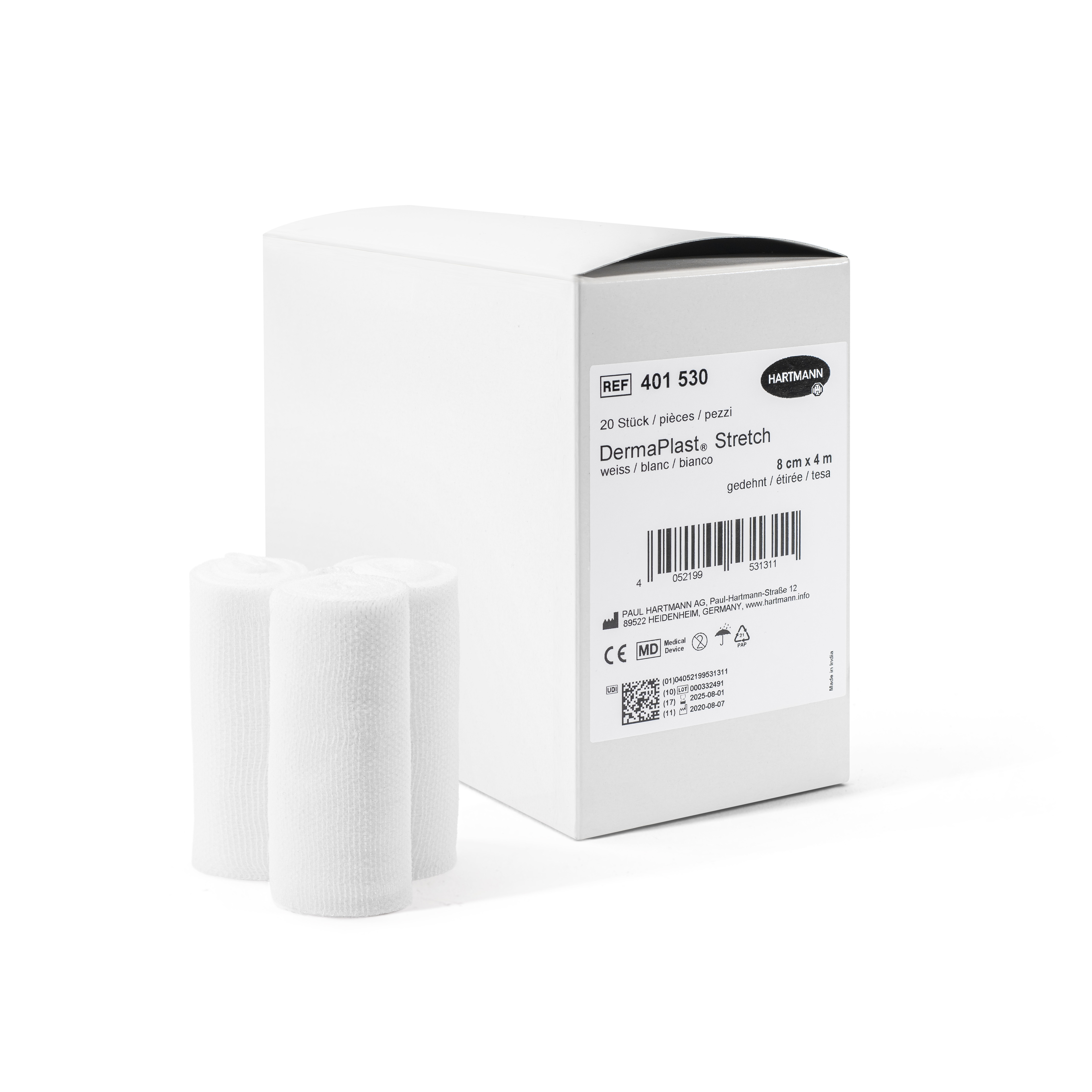 DERMAPLAST Stretch bande gaze 8cmx4m blanc 20 pce
