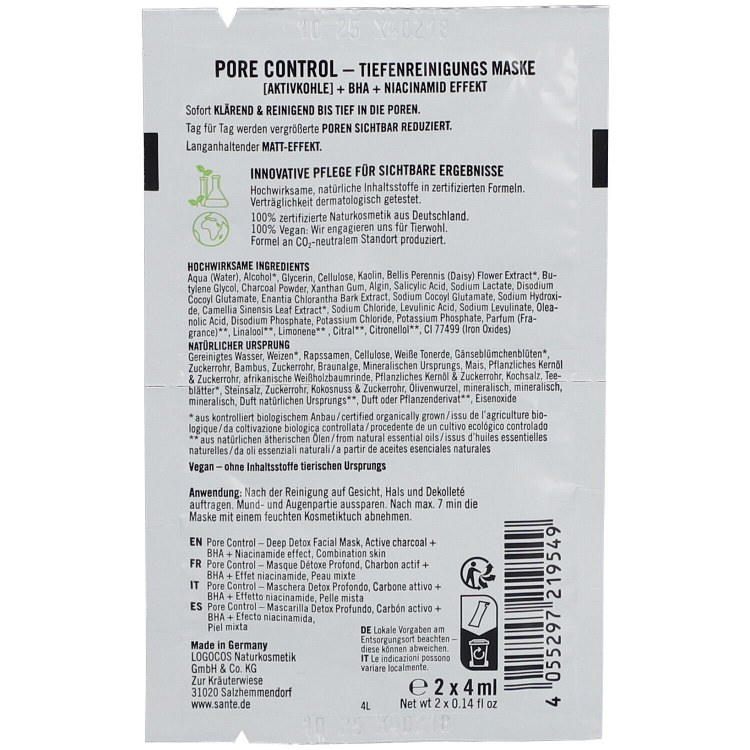 SANTE Pore Control Maske Tiefenreinigend 8 ml