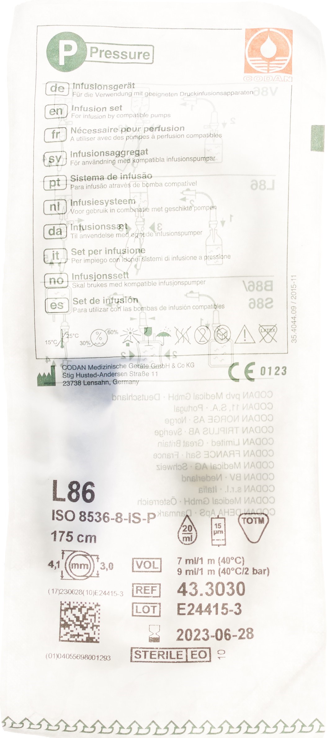 CODAN Infusgerät Luer Lock 175cm L 86-P latexfrei