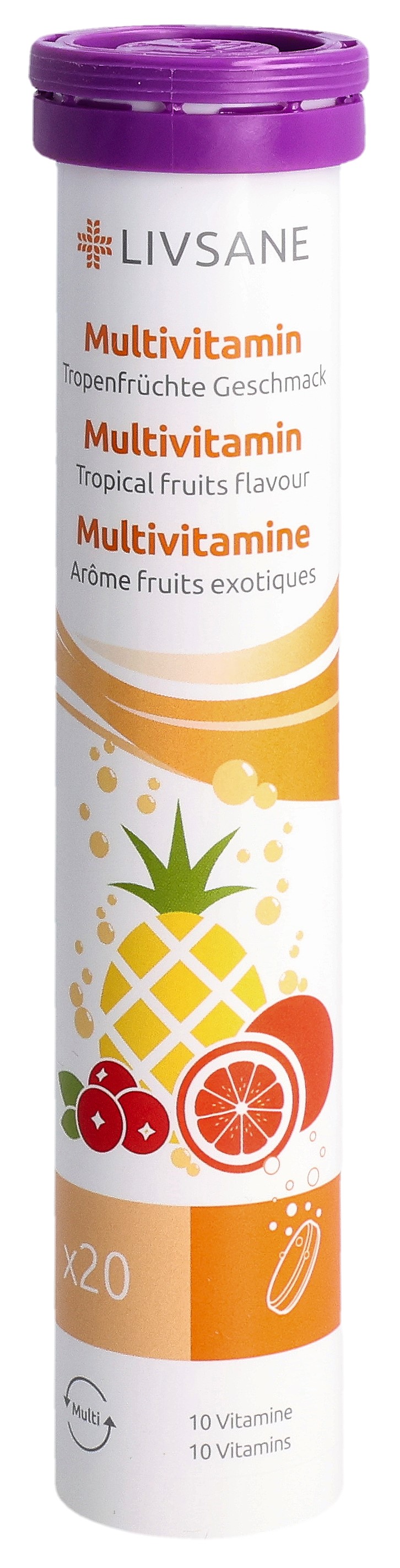 LIVSANE Multivitamin Tropenfrüchte Geschm 20 Stk