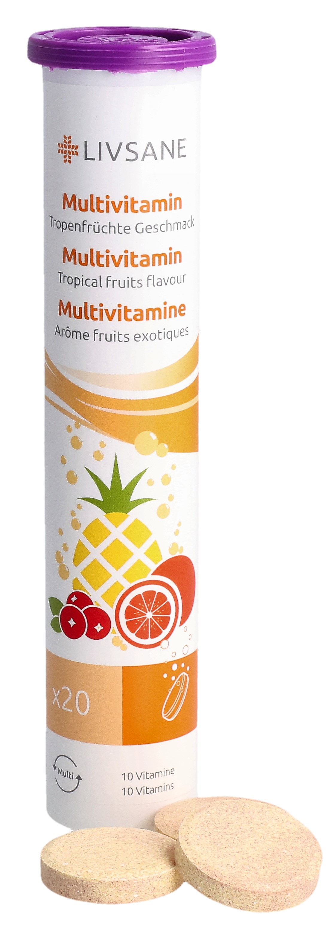 LIVSANE Multivitamin Tropenfrüchte Geschm 20 Stk