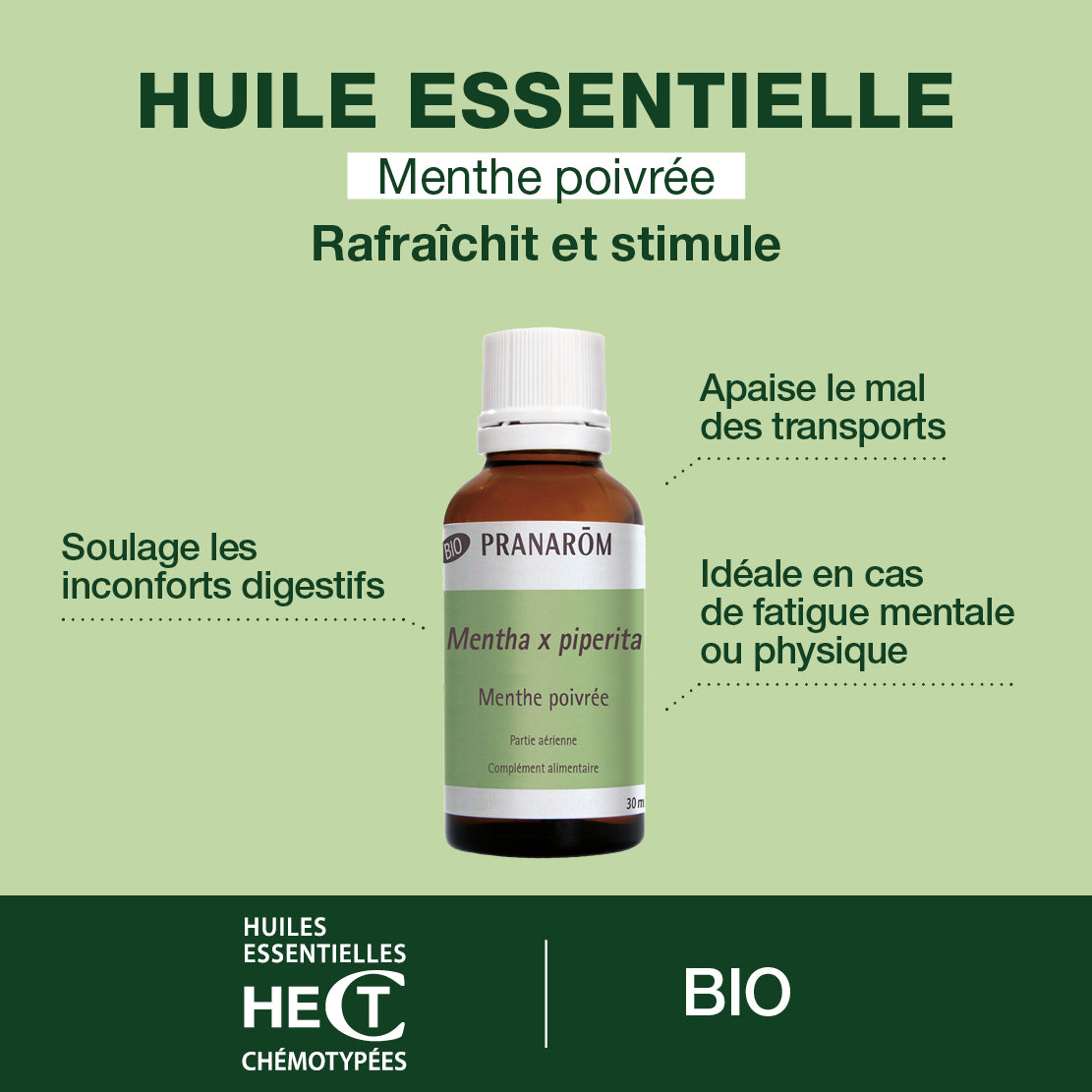 PRANAROM Huile Essentielle de Menthe poivrée - grand format - Bio 30 ml