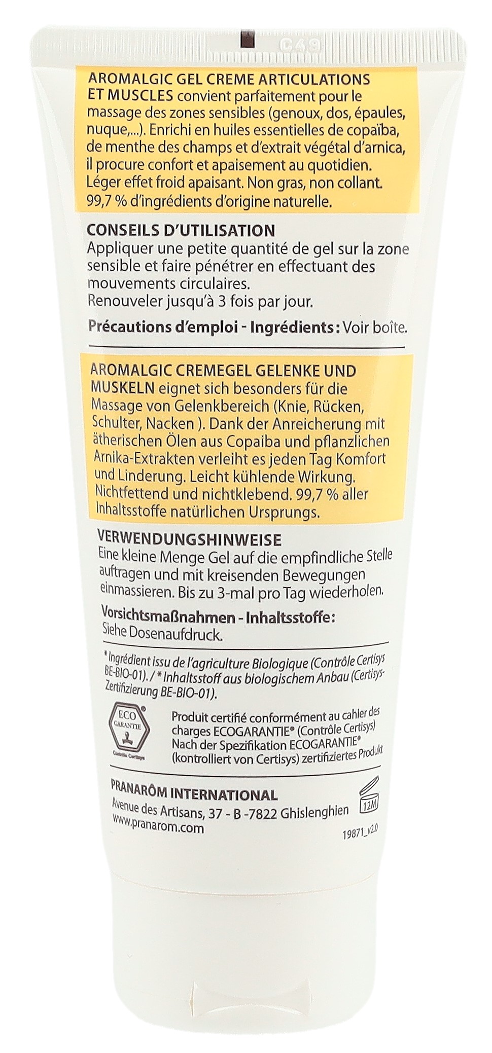PRANAROM Aromalgic Cremegel Gelenke Bio Eco 100 ml