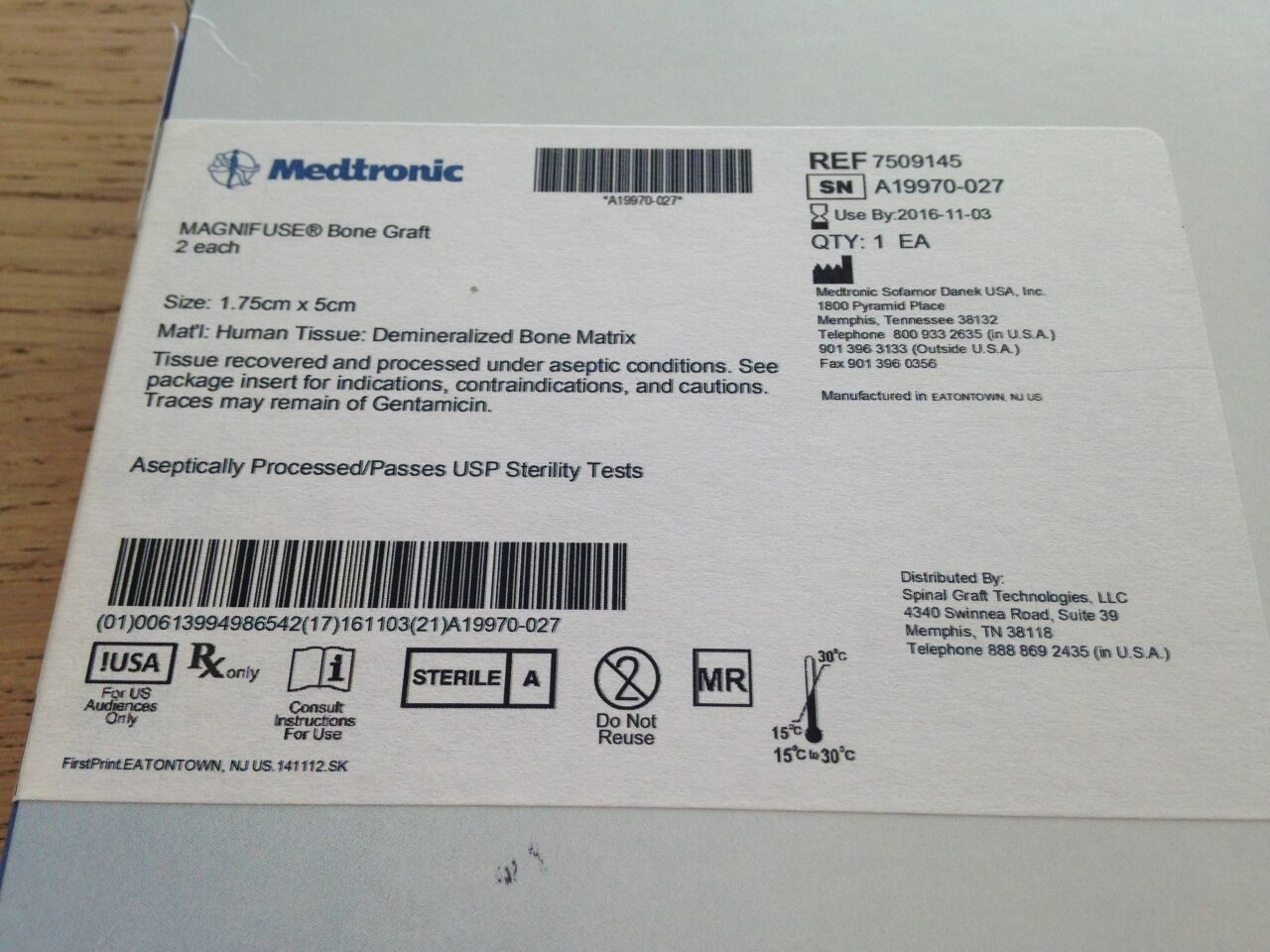 BONE GRAFT 7509145INT MG 1.75 CM X 5 CM