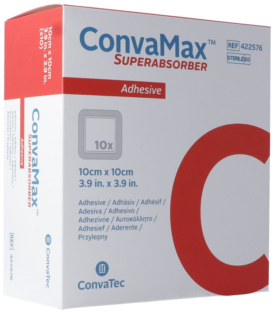 CONVAMAX Superabsorber 10x10cm adhäsiv 10 Stk