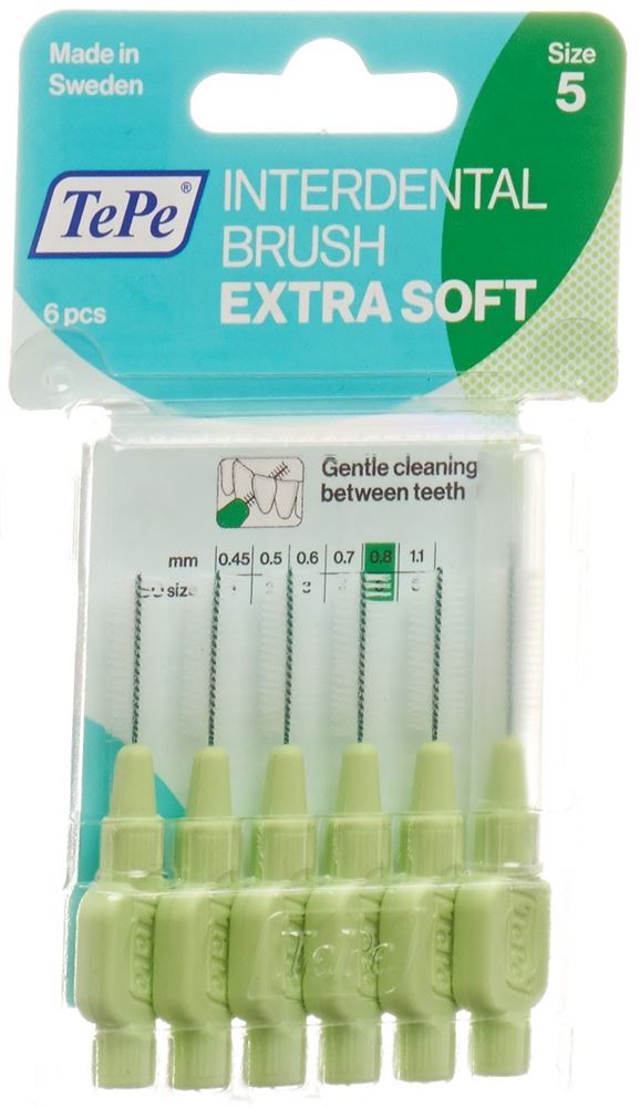 TEPE Interden Brush 0.8mm x-soft grün Blist 6 Stk