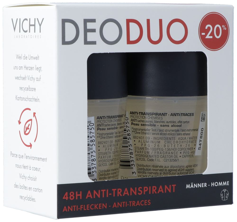 VICHY Homme Deo Anti-Fle 48H Roll-on Duo 2 x 50 ml