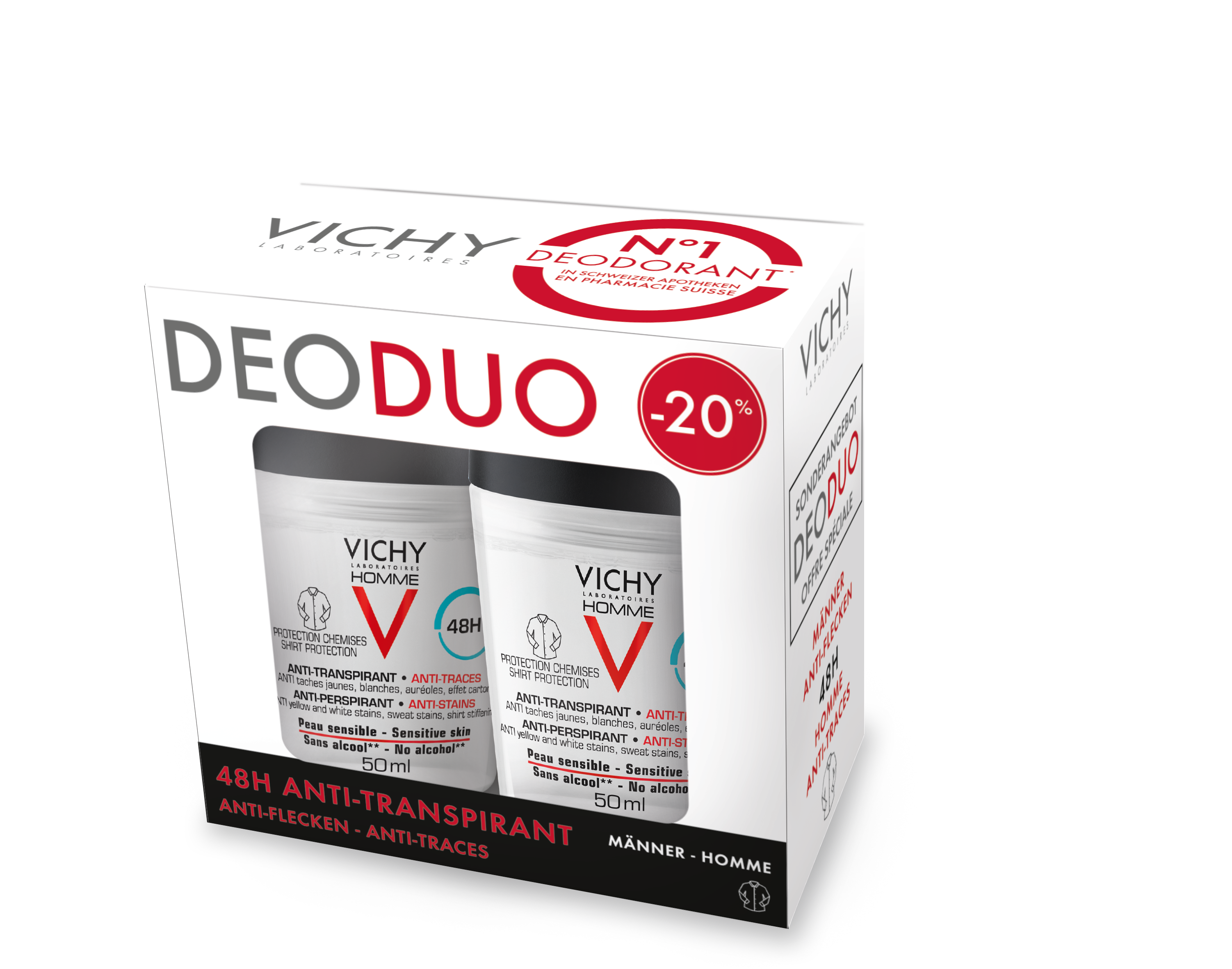 VICHY Homme Deo Anti-Fle 48H Roll-on Duo 2 x 50 ml