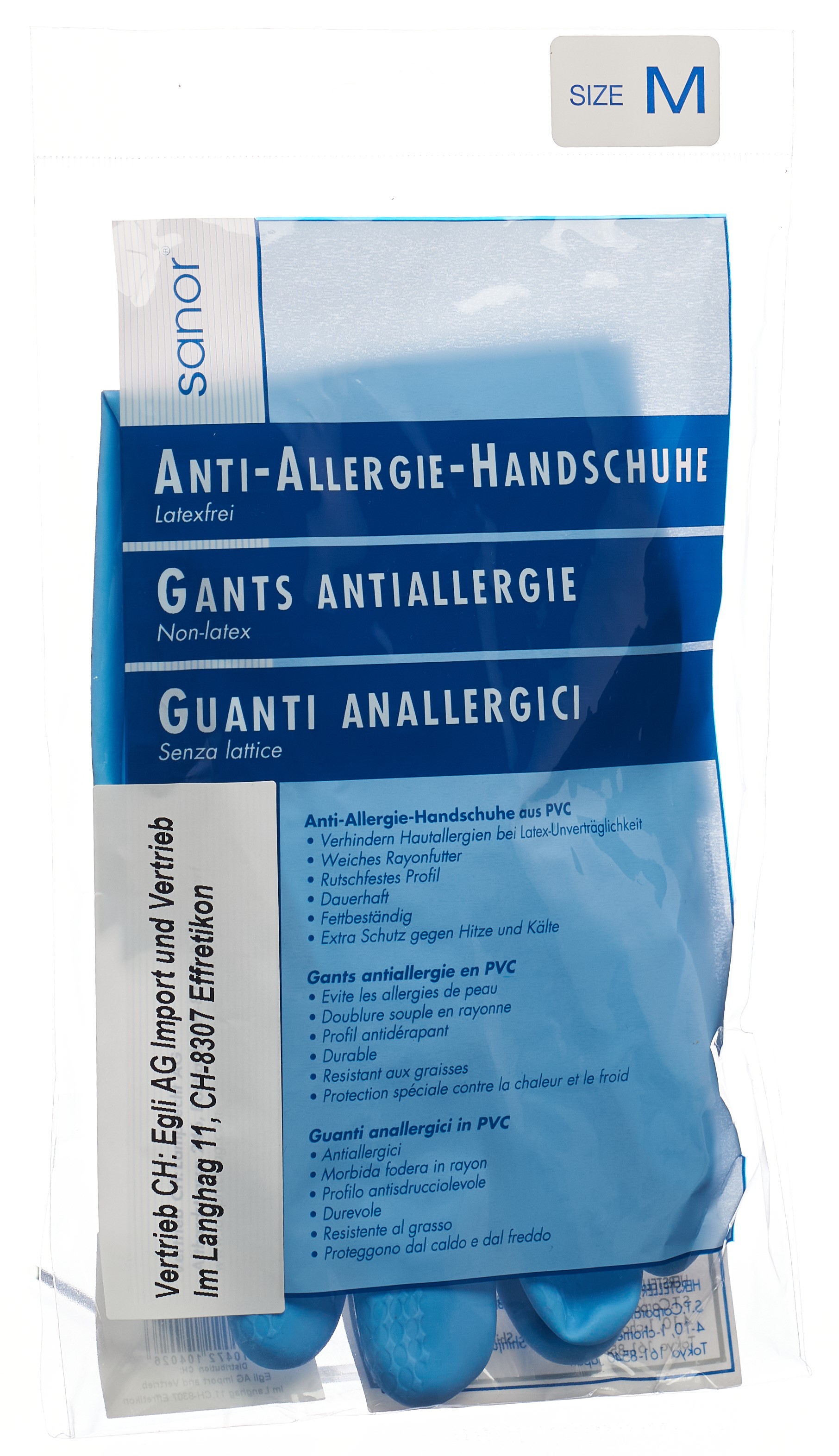 SANOR Anti Allergie Handschuhe PVC M blau 1 Paar