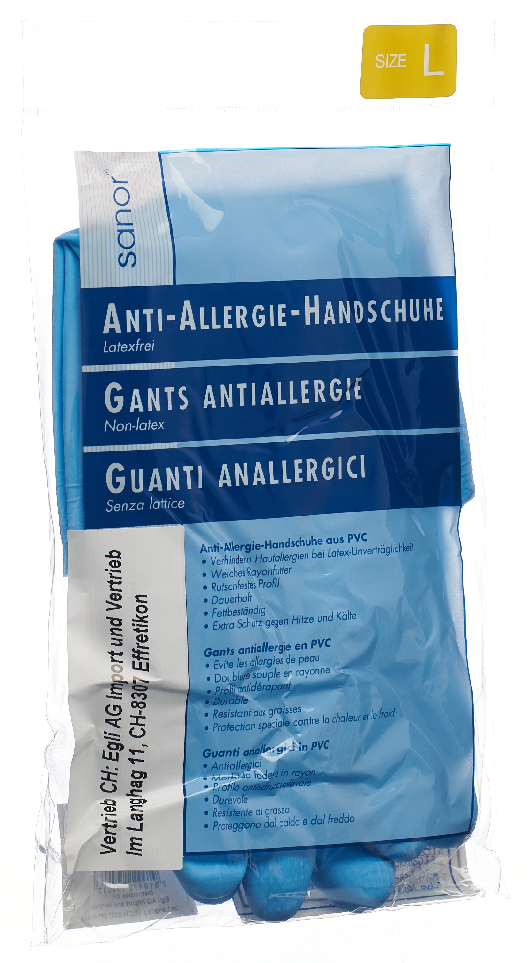 SANOR Anti Allergie Handschuhe PVC L blau 1 Paar