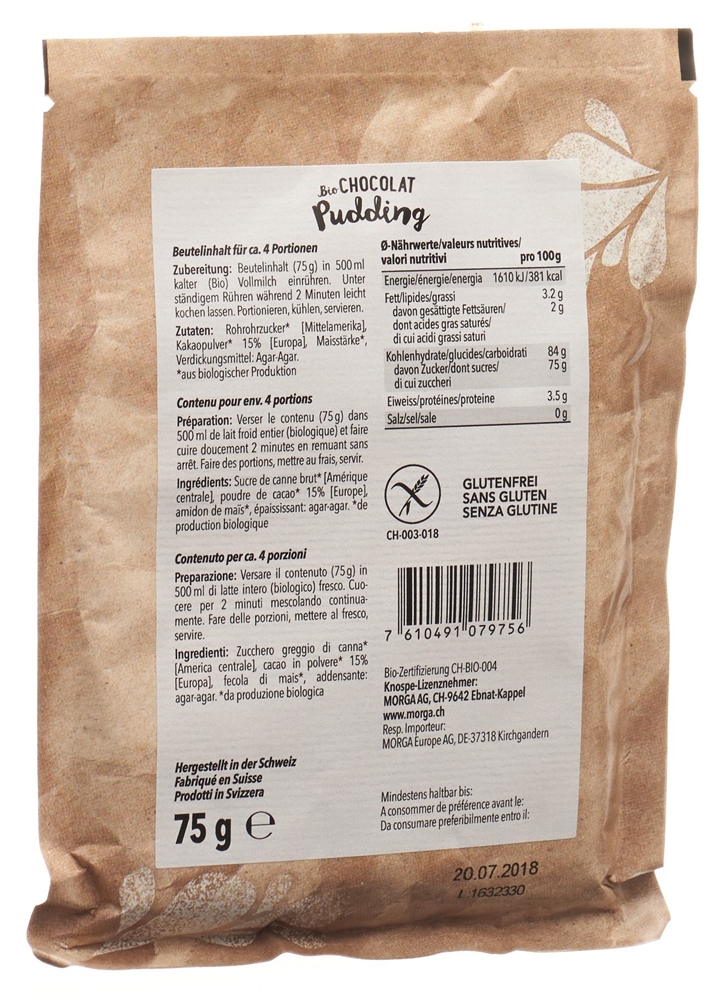 MORGA Pudding Chocolat Bio Btl 75 g