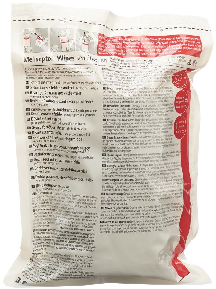MELISEPTOL wipes sensitive recharge 100 pce