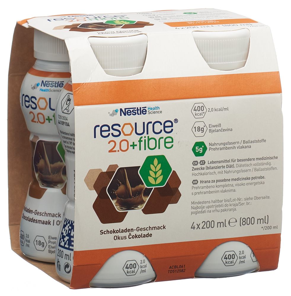 Resource 2.0 fibre liq chocolat, , Resource 2.0 fibre liq chocolat 4x 200 ml