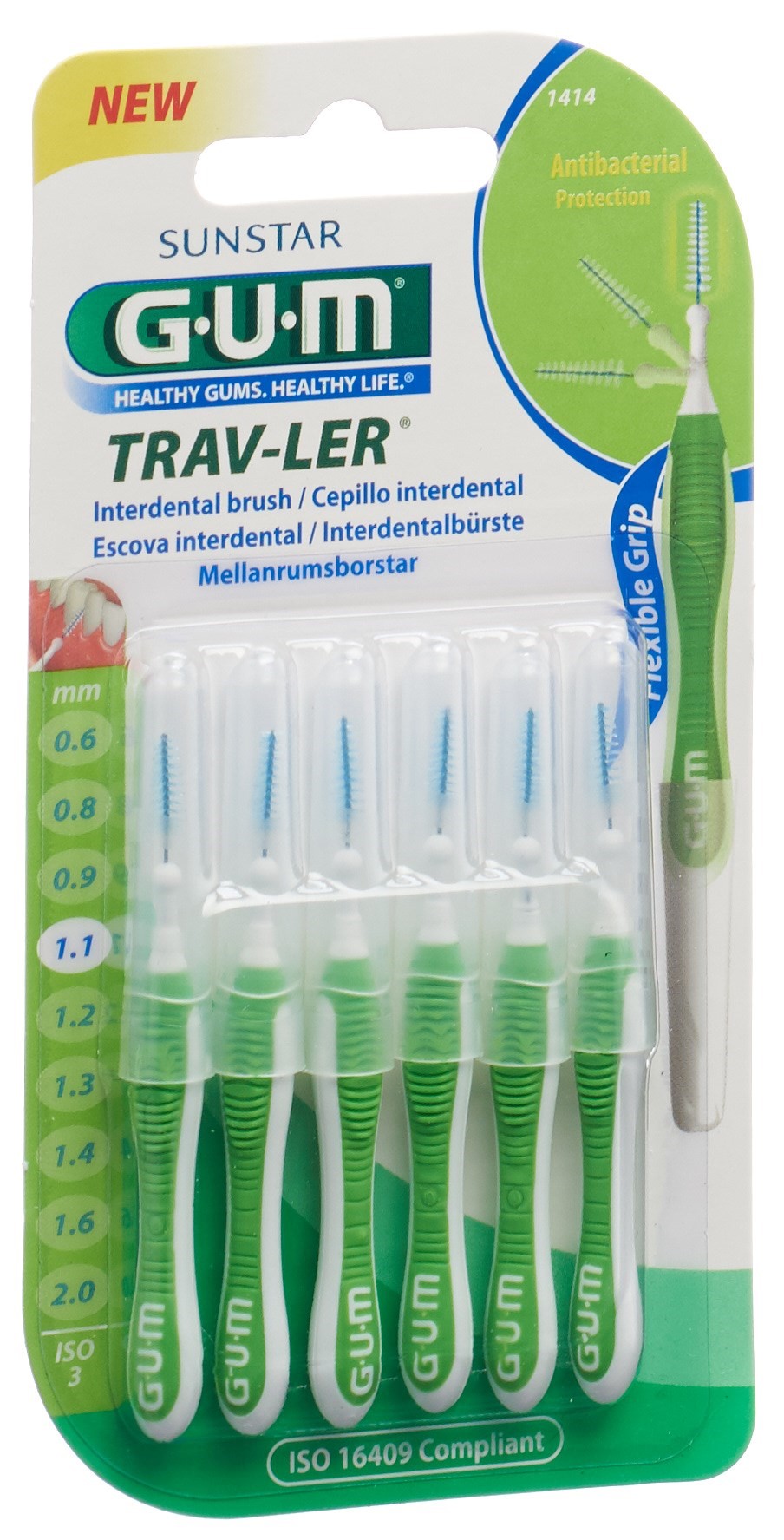 GUM Trav-Ler 1.1mm ISO3 con grün 6 Stk