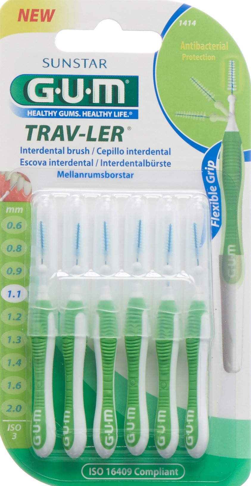 GUM Trav-Ler 1.1mm ISO3 con grün 6 Stk