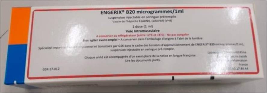 Engerix B 20, susp inj adult 1 ml (ancien), ser prê 1 dos