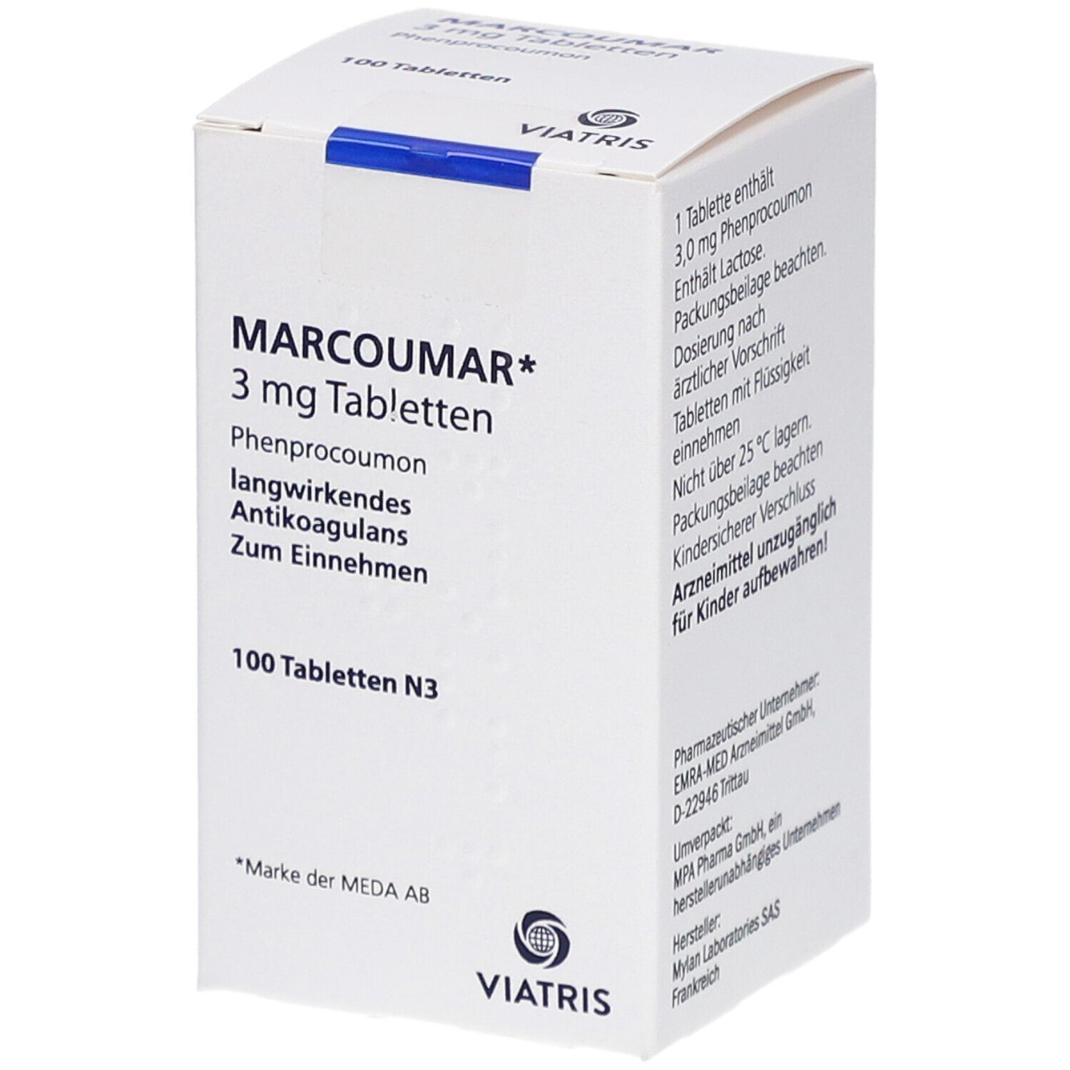 MARCOUMAR cpr 3 mg fl verre 100 pce