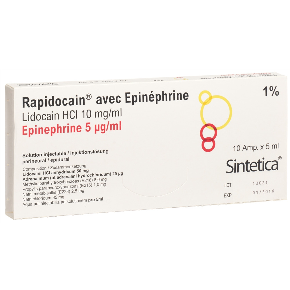 RAPIDOCAIN 10 mg/ml + Epin 5 mcg/ml 10 amp 5 ml