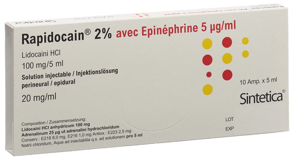 RAPIDOCAIN 20 mg/ml + Epin 5 mcg/ml 10 amp 5 ml