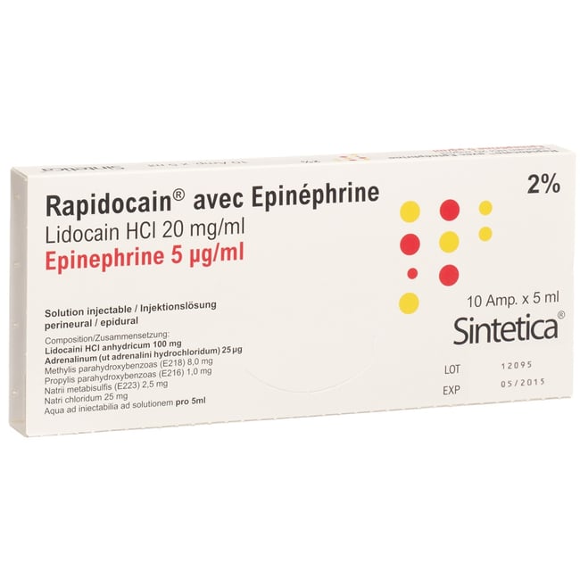RAPIDOCAIN 20 mg/ml + Epin 12.5 mcg/ml vial 20 ml