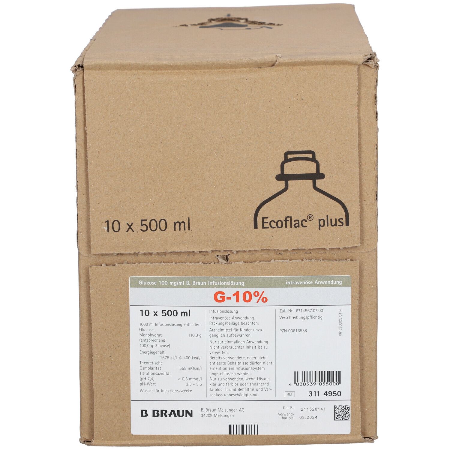 GLUC Braun sol perf 20 % 1000ml Ecofl pl 10 pce