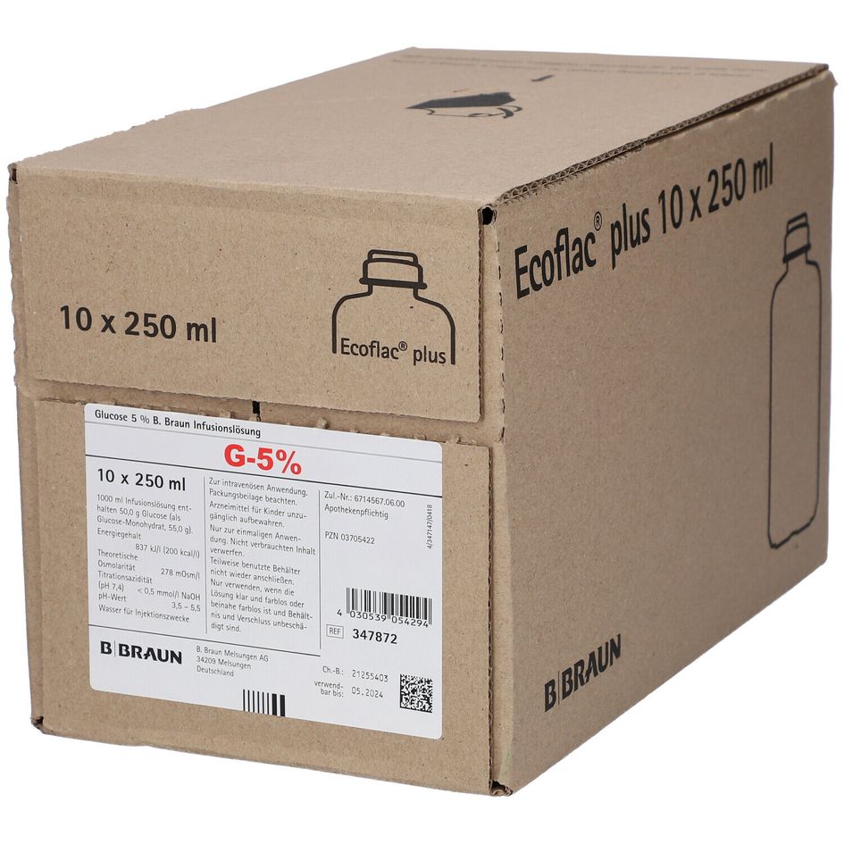 GLUC Braun sol perf 5 % 250ml Ecofl pl 10 pce