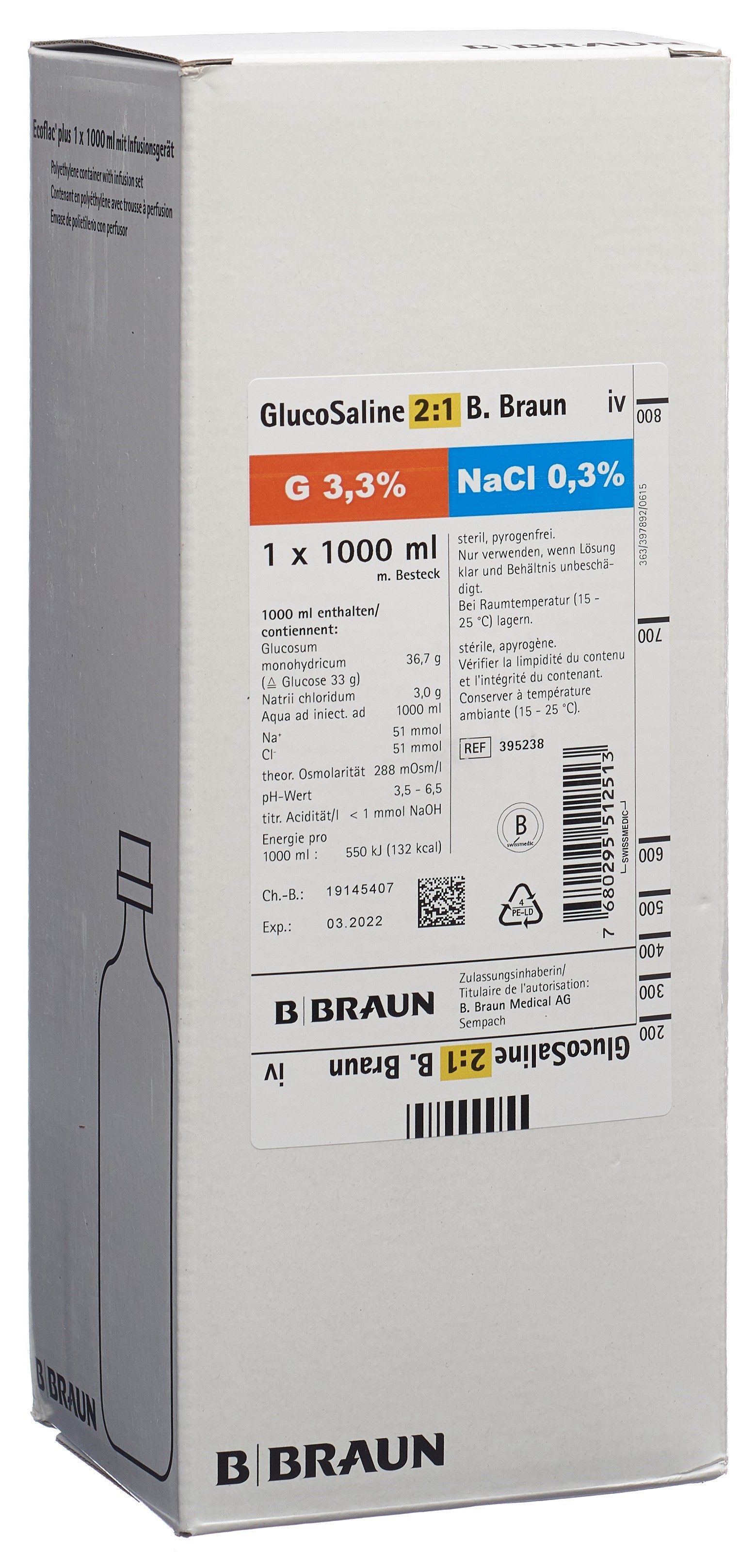 GLUCOSALINE 2:1 Braun 1000ml Ecofl pl av disp
