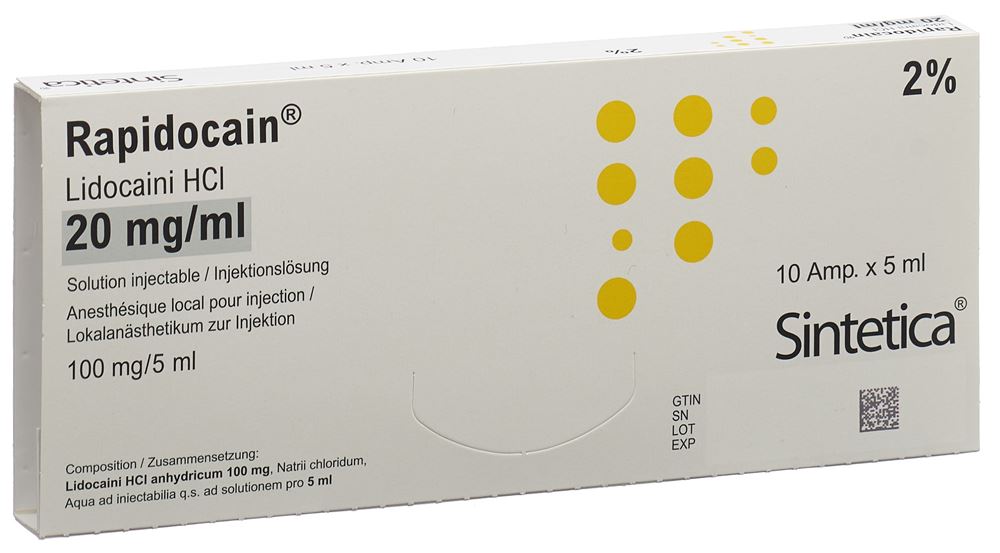 RAPIDOCAIN 100 mg/5ml s cons 10 amp 5 ml