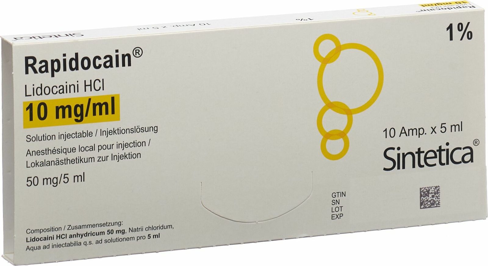 RAPIDOCAIN 50 mg/5ml s cons 10 amp 5 ml