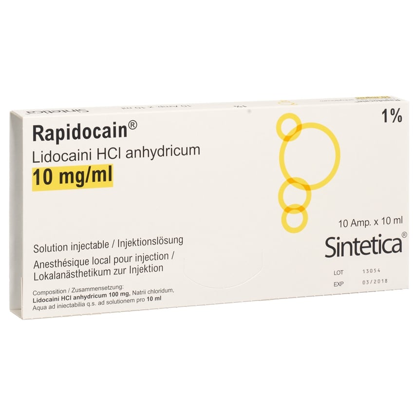 RAPIDOCAIN 100 mg/10ml s cons 10 amp 10 ml