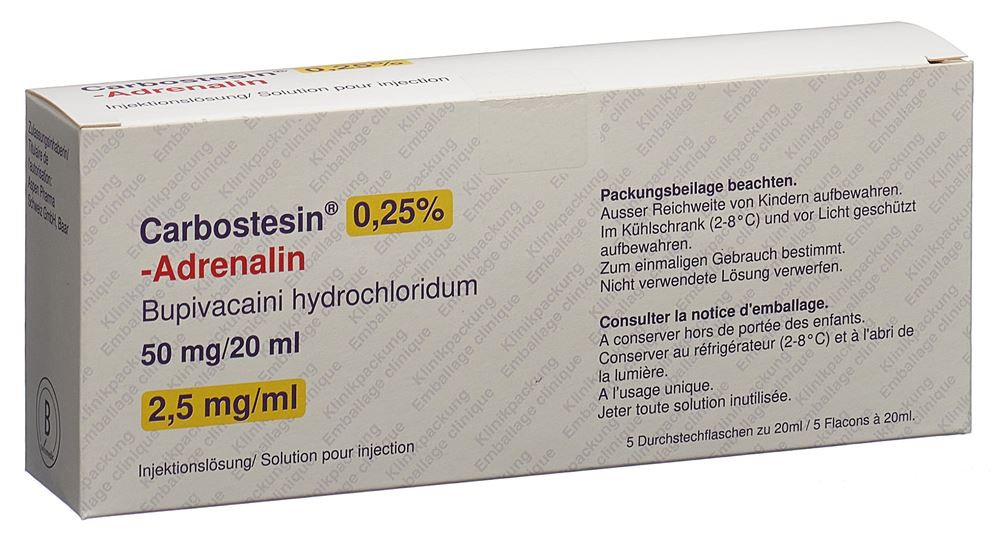CARBOSTESIN 0.25% Adre 50 mg/20ml 5 flac 20 ml