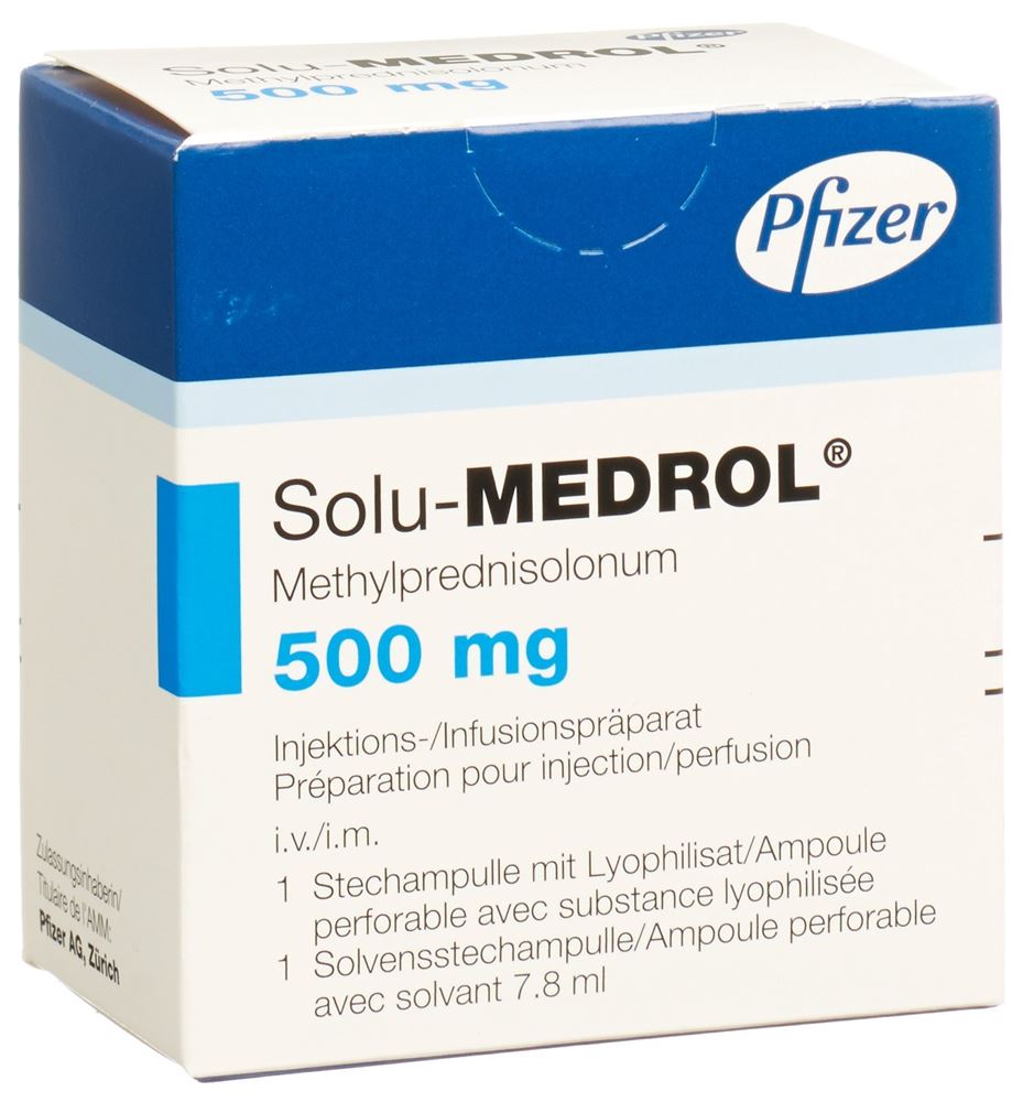 Solu-Medrol 500 mg, Pulver und Lösungsmittel zur Herstellung einer Injektions-/Infusionslösung